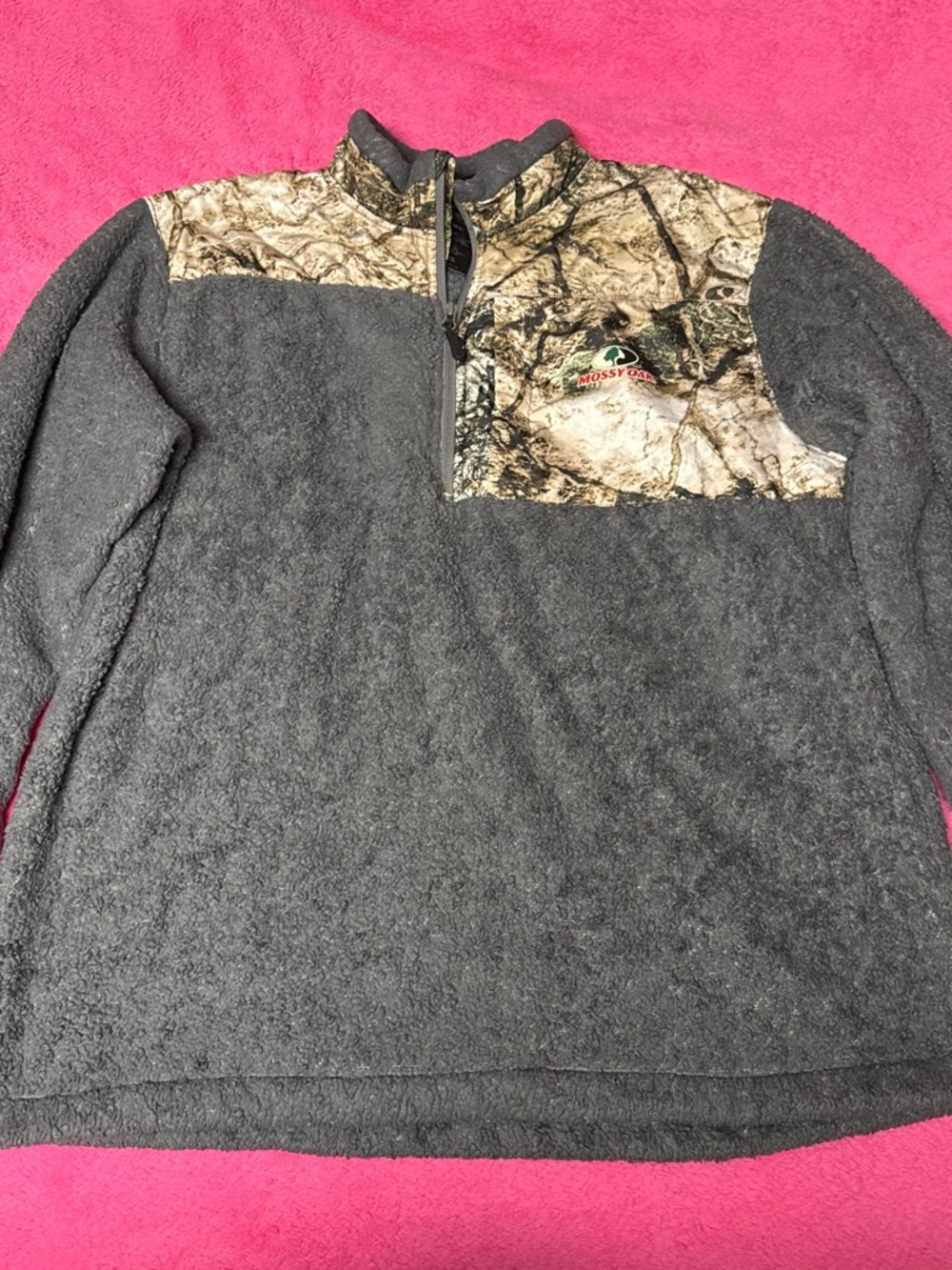 Mossy Oak Men's Charcoal Gray Fleece Pullover with Camo Yoke